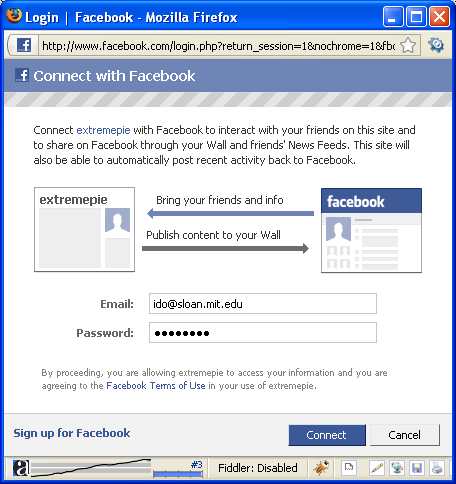 Facebook connect pop up Facebook connect pop up
