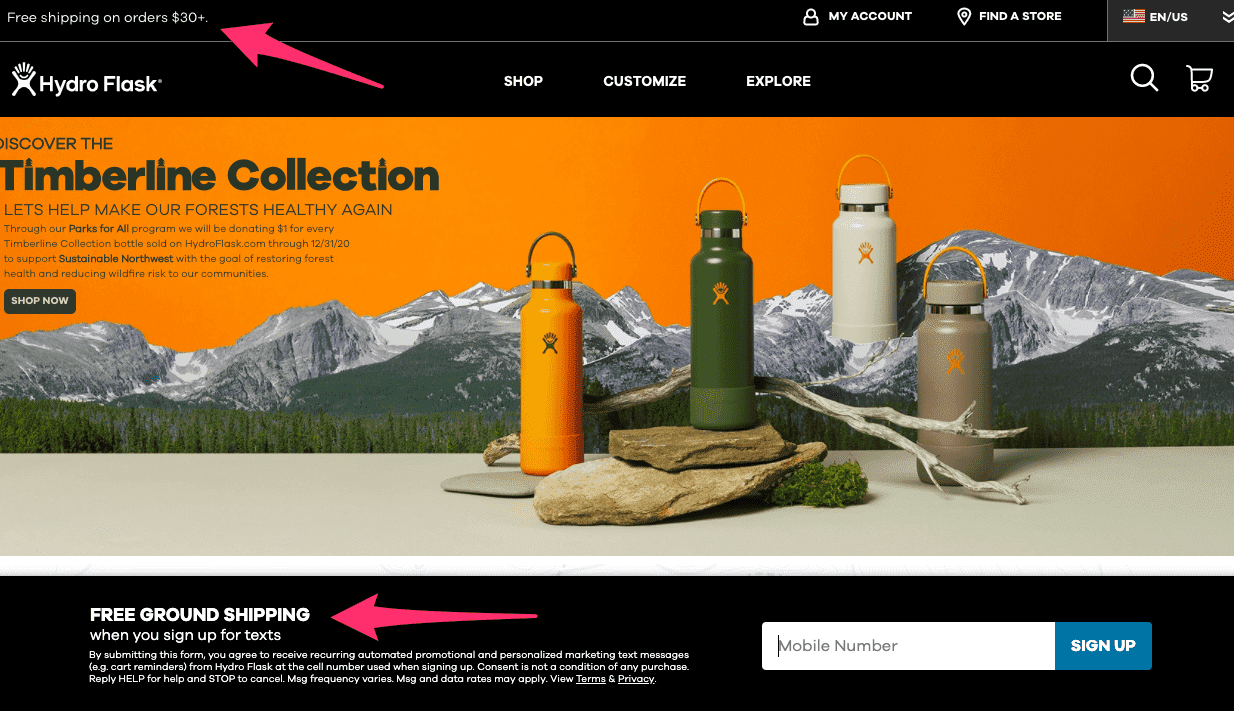 Hydro Flask Free shipping offer 30+