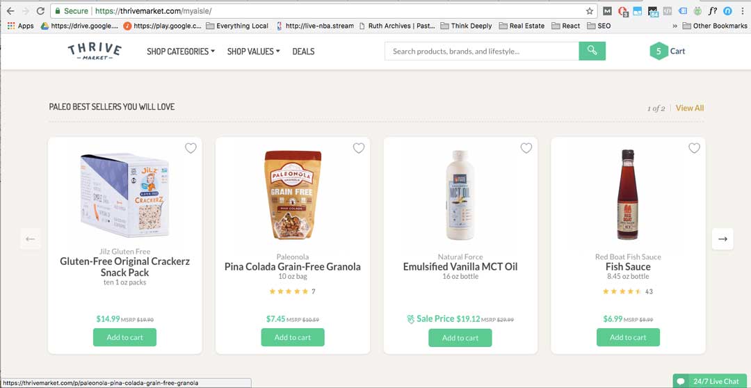 Thrive Market eCommerce Personalization example product recommednations