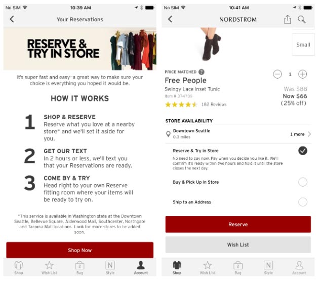 Nordstrom in app purchase